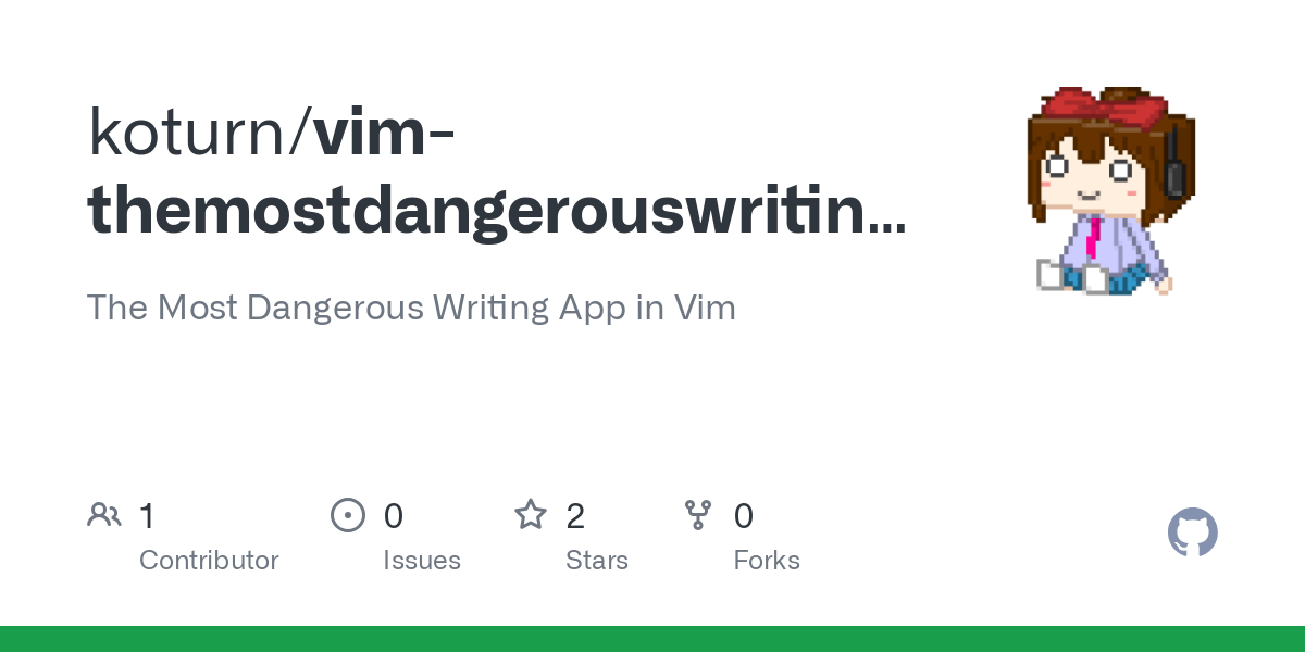 Github Koturn Vim Themostdangerouswritingapp The Most Dangerous Writing App In Vim Github Koturn Vim Themostdangerouswritingapp The Most Dangerous Writing App In Vim