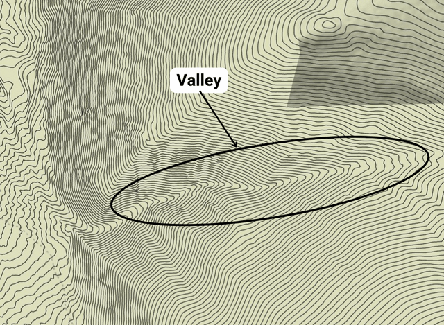 Valley On Contour Map